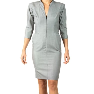 Alexander Mcqueen Silk  Wool Micro Houndstooth-Check Long Sleeved Dress With Zipper Neckline 