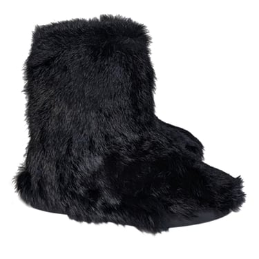 Ruco Line - Black Rabbit Fur Short Boots Sz 8