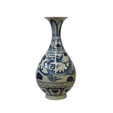 Chinese Blue White Porcelain Pear Shape Dragon Theme Vase ws3014E 