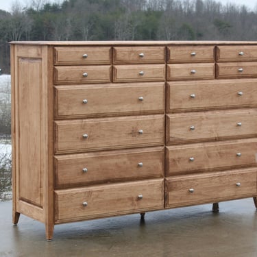 X16620p *Hardwood 16 Drawer Dresser with Extra Storage, Overlap Drawers,  Paneled Side, 80" wide x 20" deep x 55" tall - natural color 