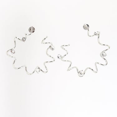 Silver Crystal Coil Hoop Earrings