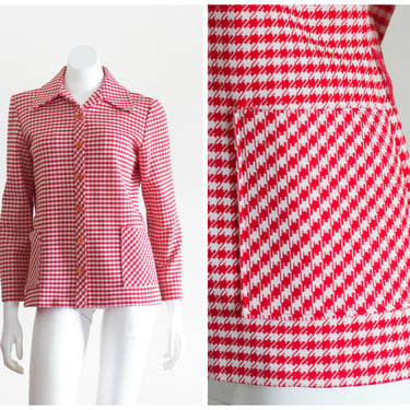 1970s red and white houndstooth blazer SIZE 14 