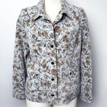 LONGCHAMP Jacket Gray Blue Floral Print Designer Shirt Jean style Jacket 