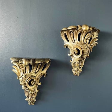 Pair of French Louis XV-Style Brass Wall Sconces, c.1960’s 