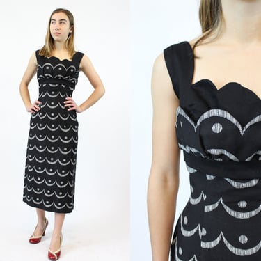 1950s trompe l'oiel wiggle dress xxs | vintage cotton pique dress | new in 