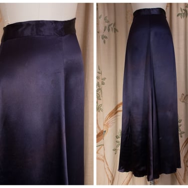 1940s Skirt - Luxurious Vintage 40s Navy Blue Draped Full Length Evening Skirt 