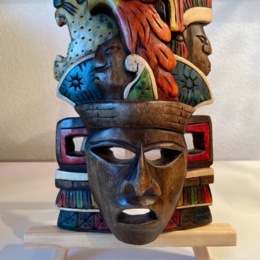 Hand Carved Painted Wooden Mask Colorful Mexican Mayan Life  | Wooden primitive Mask | Wall Art Mask | Wooden Rustic Native Wall Decoration 