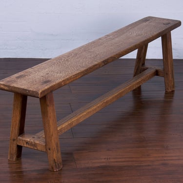 Antique Rustic Country French Farmhouse Oak Bench 