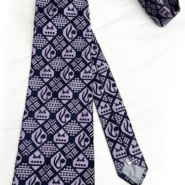 1960's Vintage PURPLE & BLACK Men's Necktie Wide Mod Polyester Suit Tie 1970s 