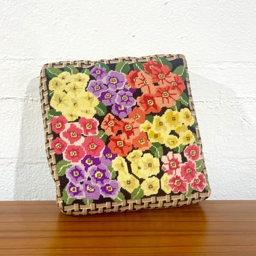 Vintage 1960s Hydrangea Needlepoint Pillow 