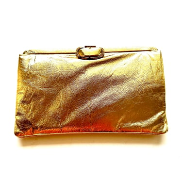 Vintage 60s Metallic Gold Clutch Space Age Bag // Shiny Envelope Handbag Purse Purse 