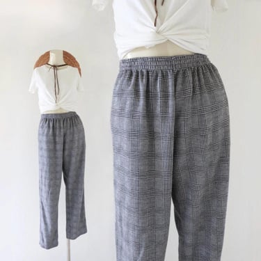 plaid lounge trousers 25-32 - vintage 90s y2k black white womens size small comfortable high waist pants 