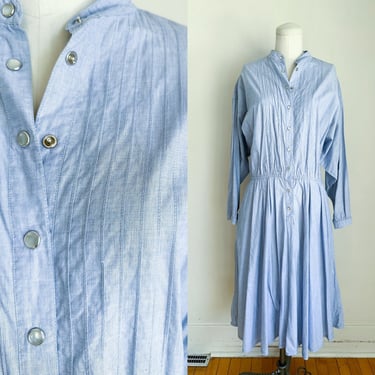 Vintage 1980s Chambray Shirt Dress / M 