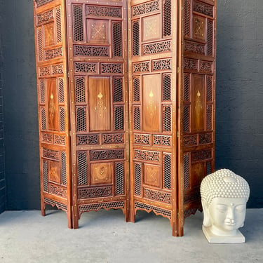 Ornate Carved Wood Room Divider Screen
