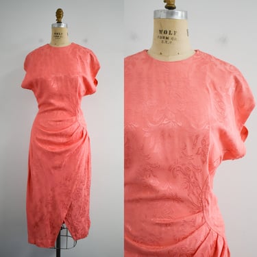 1980s-does-1940s Coral Ruched Dress 