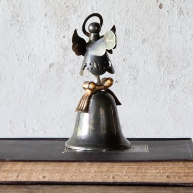 Angel Bell, Tiny Vintage Silverplate Angel Playing Cymbals Figurine, Silver Bell 