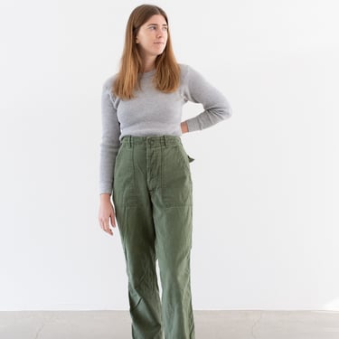 Vintage 28 Waist x 28 Inseam Olive Green Army Pants | Unisex Utility Fatigues Military Trouser | Button Fly | F503 