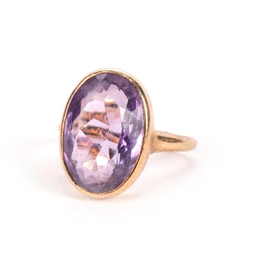 Vintage 14K Gold Oval Cut Amethyst Ring, 14K Gold Statement Ring with Large Oval Amethyst, Size 4 1/4 