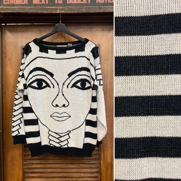 Vintage 1980’s “King Tut” New Wave Print Knit Sweater, 80’s New Wave, Vintage Sweater, Ancient Egyptian, Vintage Top, Vintage Clothing 