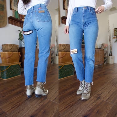 Vintage Wrangler High Waisted Patched Lightwash Denim Jeans 