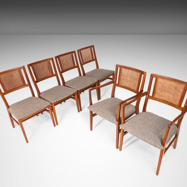 Set of Six (6) Stately Dining Chairs with Cane Back Detailing, c. 1960s 