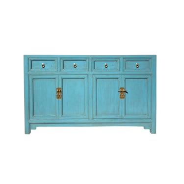 Chinese Distressed Pastel Blue Sideboard Buffet Table Cabinet cs7396E 