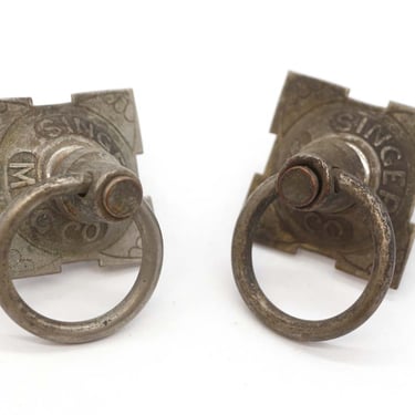 Pair of Vintage Nickeled Brass Singer Ring Drawer Pulls