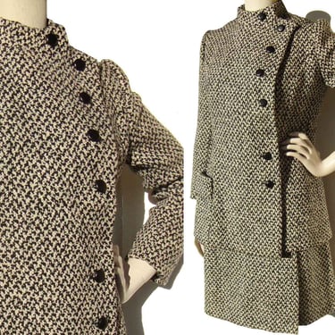 Vintage 60s Zelinka Matlick B&W Wool Skirt Suit S / M 