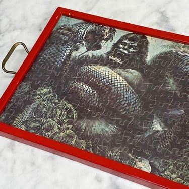 Vintage King Kong Tray Retro 1970s Jigsaw Puzzle + HG Toys + Movie Memorabilia + Kong Fights Giant Snake + Serving or Display + Home Decor 
