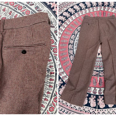 Vintage 1970’s Yves Saint Laurent trousers | wine & black micro houndstooth check, ‘70s wool pants, men’s S, unisex menswear 