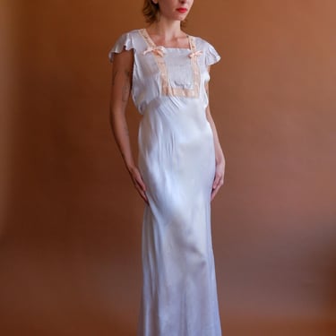 Vintage 40s Lavender rayon Bias Cut Slip Dress with Smocking/ Size Medium 