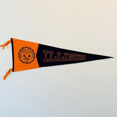 Vintage 1940s University of Illinois Large Pennant by Chicago Pennant Company Chipenco Wool Pennant 