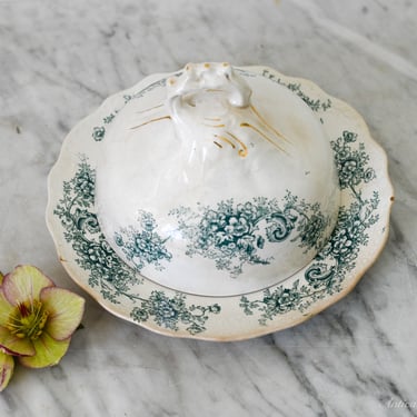 Antique Ironstone Covered Butter Dish 