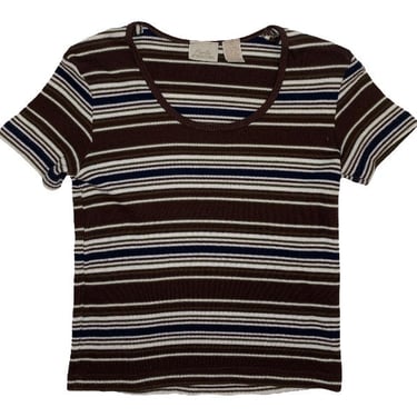 90s Striped Knit Top Brown Blue White // Fiorlini / Size Small 