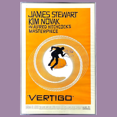 Vintage Vertigo Movie Poster 1990s Retro Size 37x25 Mid Century Modern + Alfred Hitchcock + James Stewart + Kim Novack + Home and Wall Decor 