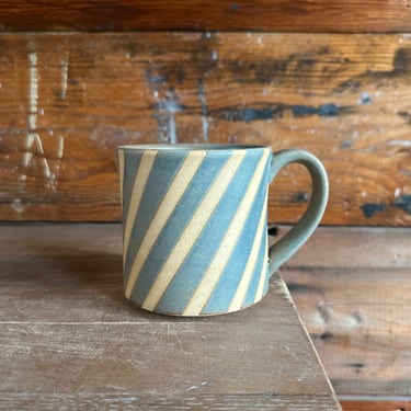 Mug - Slate Blue with Tan Diagonal Stripes 