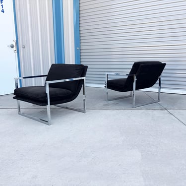 1970s Vintage Chrome Lounge Chairs Styled After Milo Baughman - Set of 2 