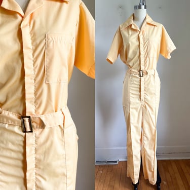 Vintage 1970s Butter Yellow Utility Jumpsuit / M/L 