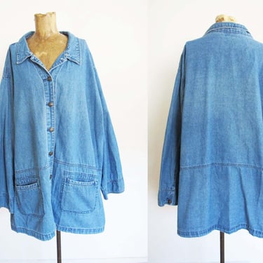 90s Denim Chore Jacket XXL - Baggy Oversized Blue Jean Jacket - Barn Jacket - 90s Clothing - Minimalist Clothing 
