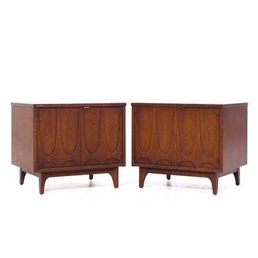 Broyhill Brasilia Mid Century Walnut Commode Nightstands - Pair - mcm 