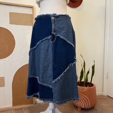 Sunshine Apparel Vintage Y2K Cotton Denim Patchwork Raw Hem Skirt 22W 