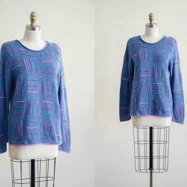 fuzzy blue angora sweater | geometric embroidered sweater | 90s clothing 