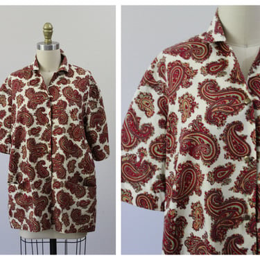 Vintage 1950s 60s Sears Paisley Cotton pocketed Rockabilly tunic Top Blouse Shirt bowler |  Modern US 6 8 10  / Medium Lg 