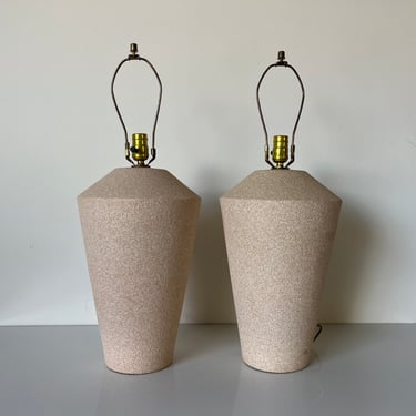 80's Postmodern Beige Ceramic Table Lamps - a Pair 