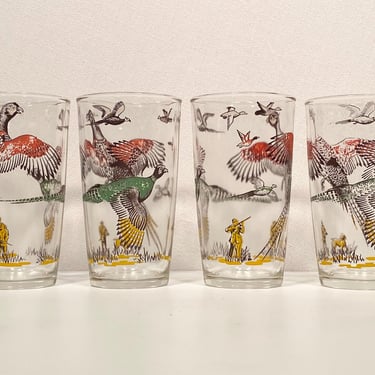 Set of Four Hazel Atlas Pheasant Glasses 