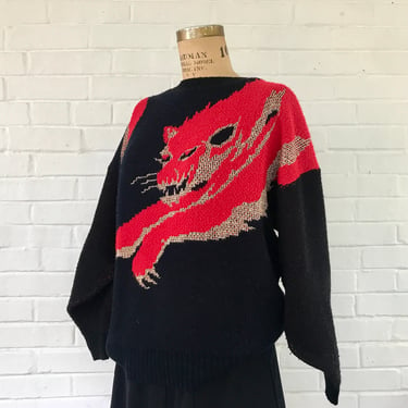 1980's Fierce Red and Gold Acrylic Sweater 