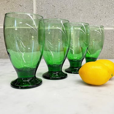 Vintage Drinking Glasses Retro 1980s Cristar Copa + Lexington + Green Glass + Set of 4 + Goblets + 12 Oz + Tumblers + Kitchen Decor 