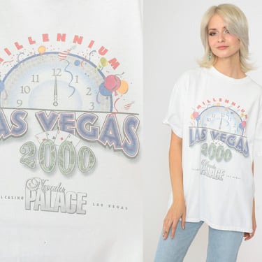 Vintage Las Vegas 2000 Shirt Y2K Millennium New Years Day T-Shirt Nevada Palace TShirt Distressed Graphic Tee 2000s NYE T-Shirt 00s Large 