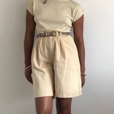 80s DVF cotton shorts / vintage Diane Von Furstenberg oatmeal cotton pleated high waisted baggy shorts | 29 W 