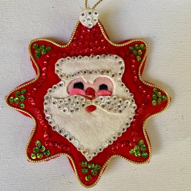 Vintage Santa Felt Christmas Ornament, Felt And Sequins, Santa Claus, Large ornament, Hand Made 